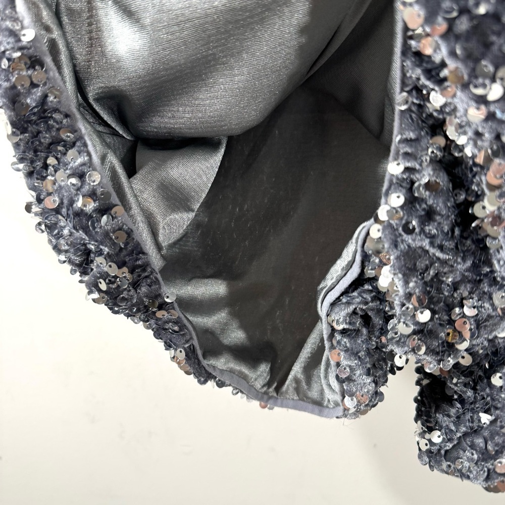 Extro&Vert Silver Sequin Romper Sparkly Bell Slee… - image 5